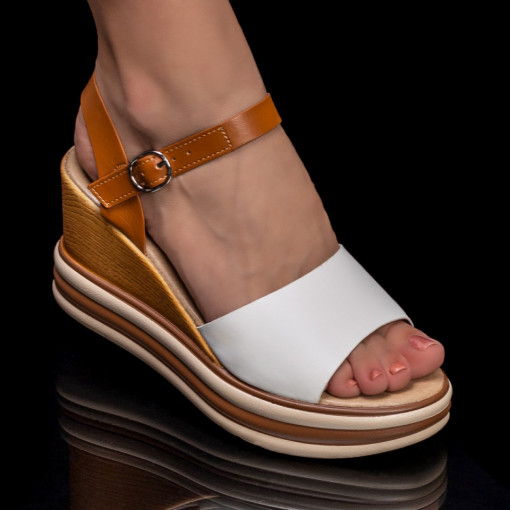 Sandale cu platforma, Sandale dama albe cu platforma MDL05413 - modlet.ro
