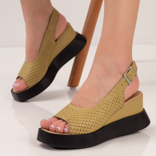 Sandale clasice cu platforma, Sandale dama cu platforma din Piele verzi MDL05006 - modlet.ro