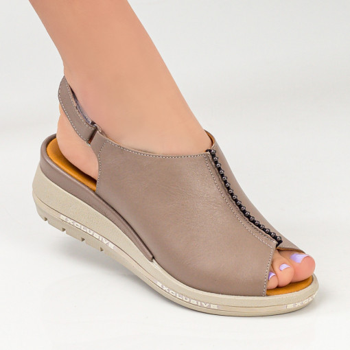 Sandale piele cu platforma, Sandale dama maro din Piele cu platforma MDL04780 - modlet.ro