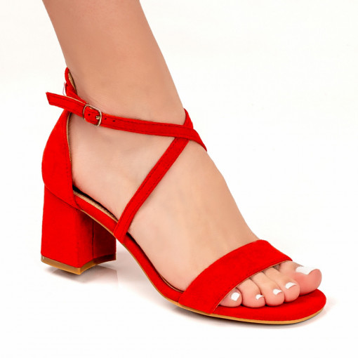Sandale trendy cu toc gros, Sandale elegante dama rosii cu toc gros MDL05106 - modlet.ro