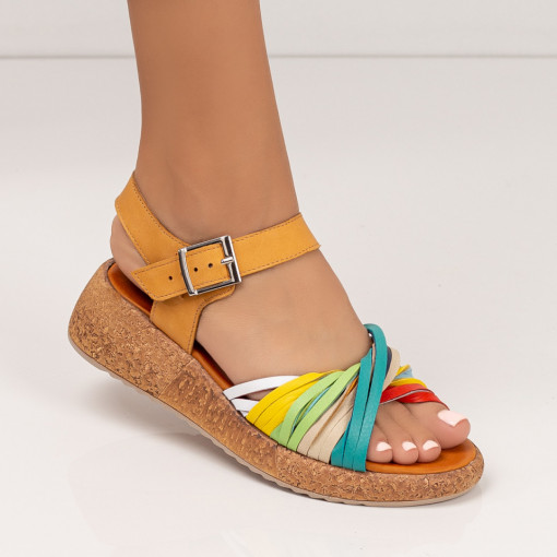 Sandale piele cu platforma, Sandale multicolor dama cu platforma MDL05176 - modlet.ro