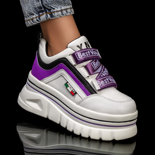 Sneakers dama albi cu scai si talpa groasa MDL05935