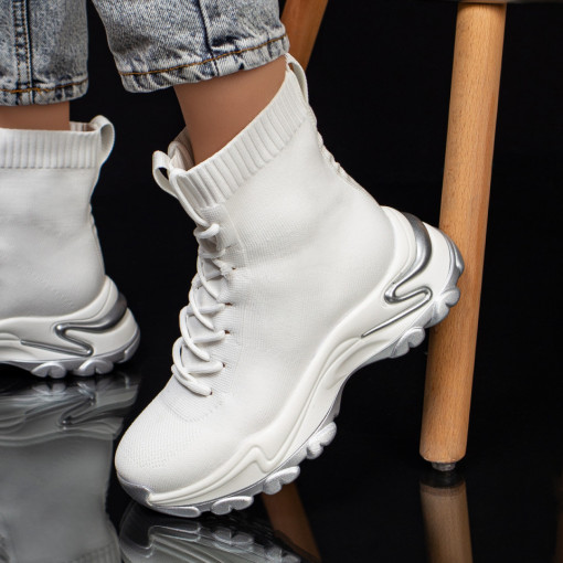 Sneakers dama albi din material textil MDL03401