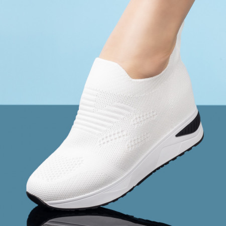Sneakers dama albi fara siret din material textil MDL01707