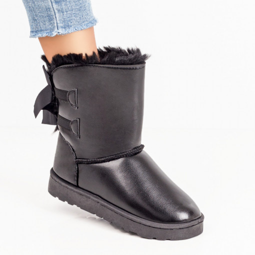 Cizme dama, Cizme de dama negre imblanite cu fundite la spate MDL07106 - modlet.ro