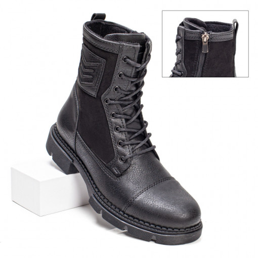 Ghete negre barbati cu siret si fermoar MDL07280