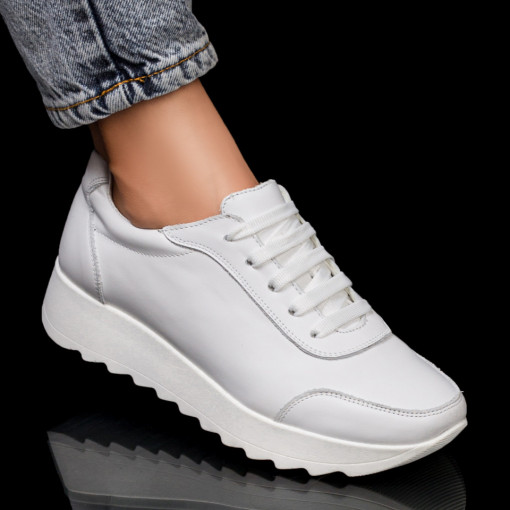 Pantofi albi casual cu talpa groasa dama din Piele MDL00430