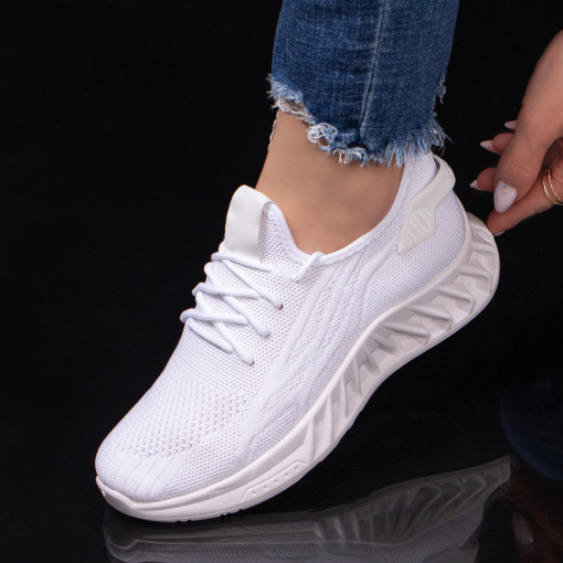 Pantofi trendy sport dama, Pantofi albi dama sport din material textil MDL04607 - modlet.ro