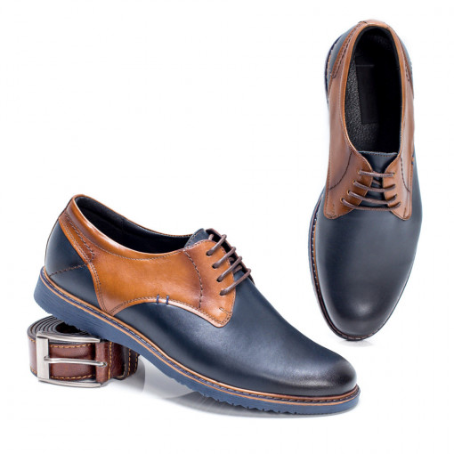 Pantofi barbati - Piele naturala, Pantofi casual barbati din Piele albastri cu maro Golasio - modlet.ro