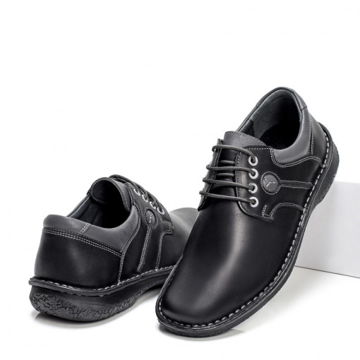 Pantofi barbati - Piele naturala, Pantofi casual barbati negri din Piele MDL06396 - modlet.ro