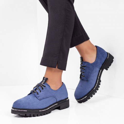 Pantofi casual dama albastri cu siret si talpa groasa MDL05685
