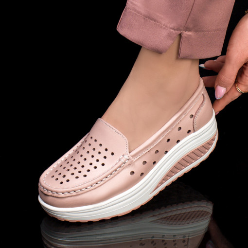 Pantofi casual cu platforma, Pantofi casual dama din Piele naturala roz perforati cu platforma MDL03748 - modlet.ro