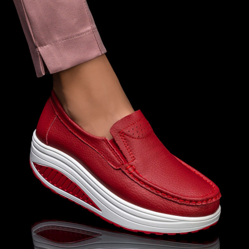Pantofi clasici casual cu platforma, Pantofi casual dama rosii cu platforma si material elastic MDL03867 - modlet.ro