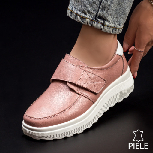 Lichidare stoc piele naturala, Pantofi casual dama roz din Piele naturala MDL03103 - modlet.ro