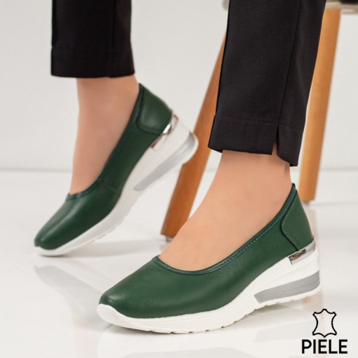 Pantofi casual piele cu platforma, Pantofi cu platforma dama verzi din Piele naturala MDL01209 - modlet.ro