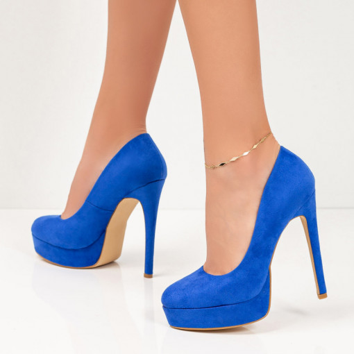 Pantofi trendy cu toc si platforma, Pantofi dama albastri cu toc inalt si platforma MDL05590 - modlet.ro