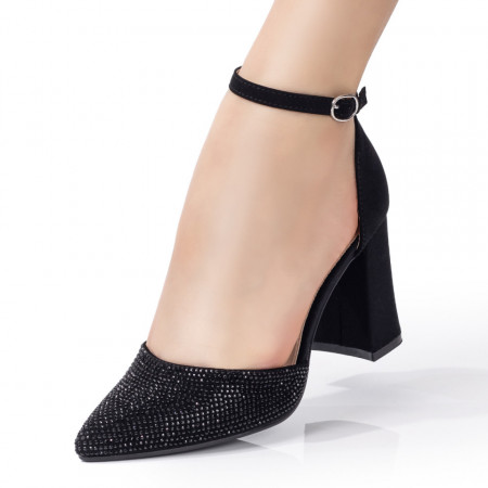 Reduceri  Pantofi cu toc, Pantofi dama cu toc si insertie de pietre negri MDL08090 - modlet.ro