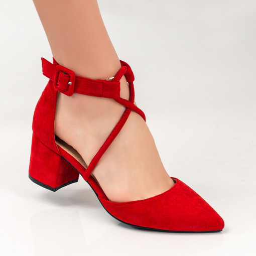 Pantofi cu toc, Pantofi dama eleganti cu toc gros rosii MDL04668 - modlet.ro