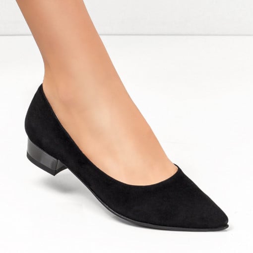 Pantofi dama piele cu toc mic, Pantofi dama eleganti cu toc mic negri din Piele naturala MDL06141 - modlet.ro