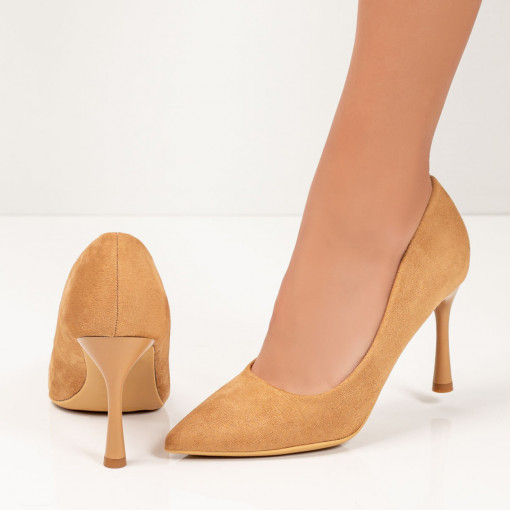 Pantofi Stiletto trendy, Pantofi dama maro deschis cu toc clepsidra MDL04225 - modlet.ro