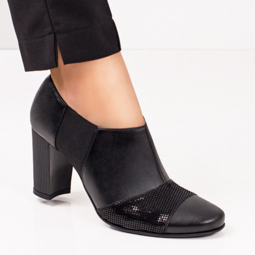 Pantofi cu toc din piele naturala, Pantofi dama negri cu toc gros din Piele naturala MDL06143 - modlet.ro