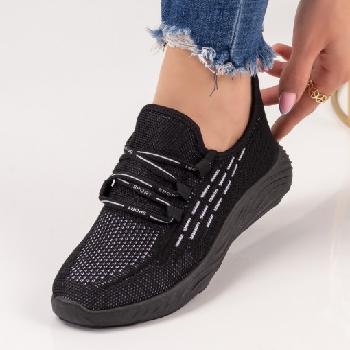 Pantofi sport clasici dama, Pantofi dama sport din material textil negri cu alb MDL03784 - modlet.ro