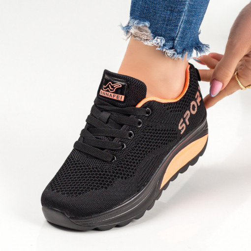 Pantofi sport clasici dama, Pantofi dama sport negri cu platforma din material textil MDL00170 - modlet.ro