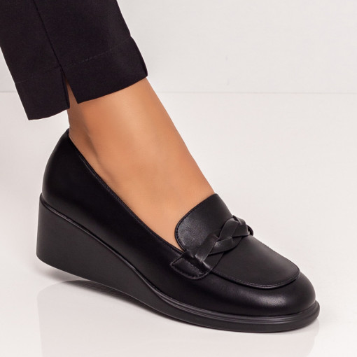 Plateste Jumatate Dama!, Pantofi negri casual dama cu platforma si model impletit MDL06225 - modlet.ro