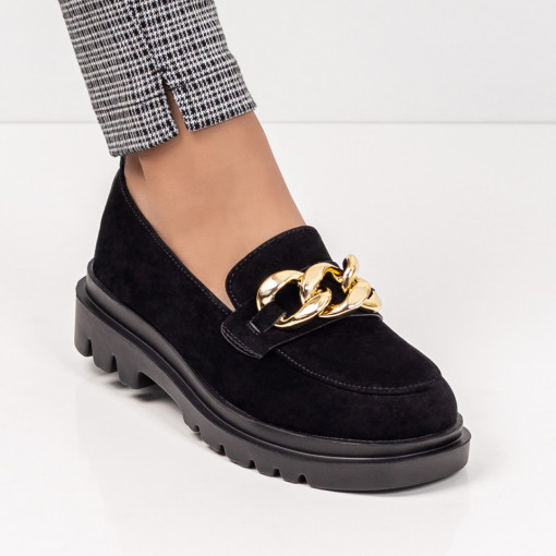 Pantofi casual trendy dama, Pantofi negri casual dama cu talpa groasa si lant decorativ MDL03225 - modlet.ro