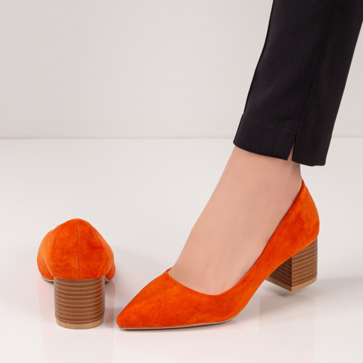 Pantofi trendy cu toc gros, Pantofi portocalii dama cu toc gros MDL04341 - modlet.ro