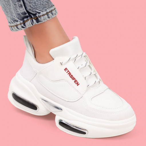Pantofi sport dama, Pantofi sport dama albi cu rosu si talpa groasa MDL05995 - modlet.ro