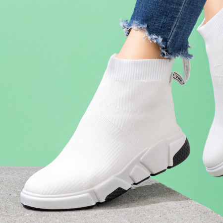 Incaltaminte dama, Pantofi sport dama din material textil albi MDL08068 - modlet.ro