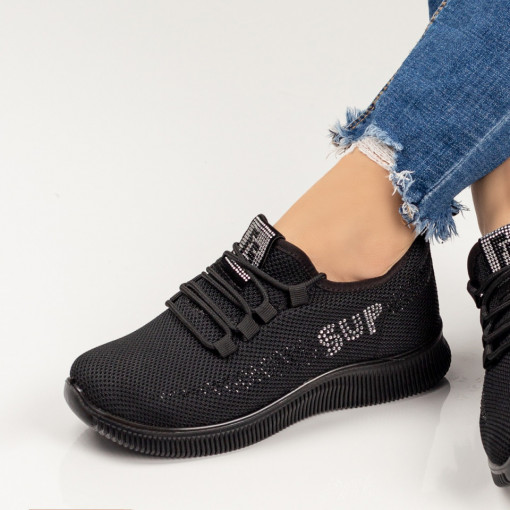 Pantofi sport dama negri cu strasuri albe MDL03335