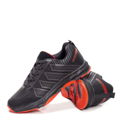 Adidasi barbati, Pantofi sport negru cu rosu barbati cu siret MDL06464 - modlet.ro