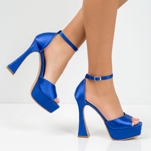 Sandale cu toc si platforma, Sandale albastre dama cu toc si platforma MDL05657 - modlet.ro