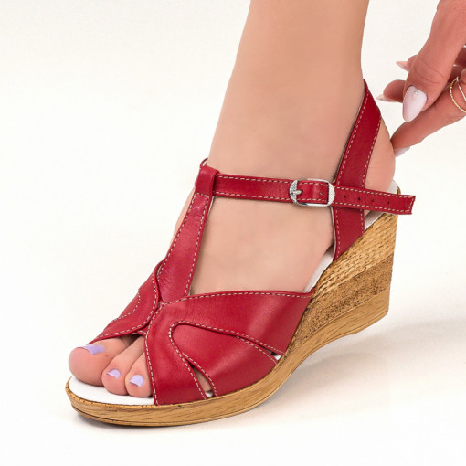 Sandale piele cu platforma, Sandale cu platforma dama rosii din Piele MDL04572 - modlet.ro