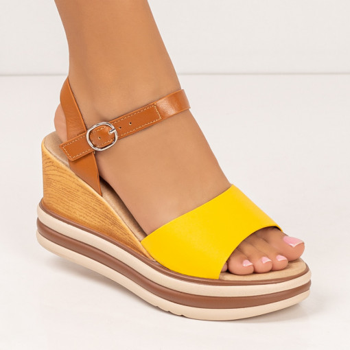 Sandale trendy cu platforma, Sandale dama galbene cu platforma MDL05413 - modlet.ro