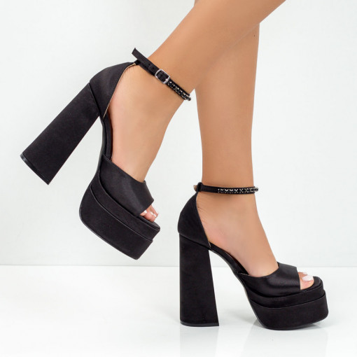 Sandale trendy cu toc si platforma, Sandale dama negre cu toc gros si platforma MDL05572 - modlet.ro