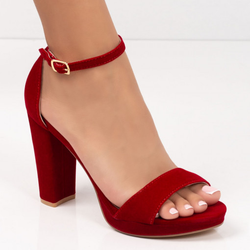 Sandale clasice cu toc gros, Sandale dama rosii cu toc gros si bareta subtire MDL05666 - modlet.ro