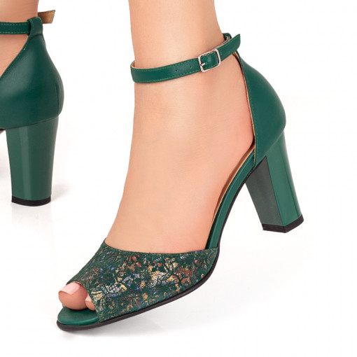 Sandale cu toc din piele naturala, Sandale dama verzi elegante din Piele MDL07657 - modlet.ro