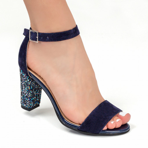 Sandale dama - Piele naturala, Sandale elegante dama albastre din Piele cu toc gros MDL05071 - modlet.ro