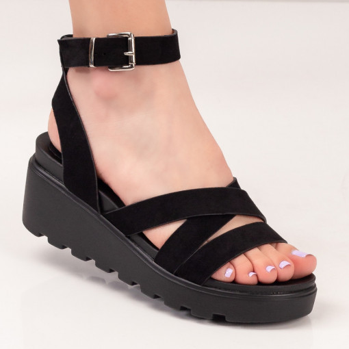 Sandale cu platforma, Sandale negre dama cu platforma MDL04884 - modlet.ro