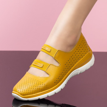 Pantofi casual dama cu perforatii din Piele naturala galben MDL00539