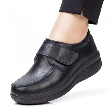 Pantofi casual dama cu platforma si inchidere cu scai din Piele naturala negri MDL07923