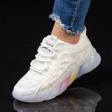 Pantofi sport dama albi din textil MDL01366