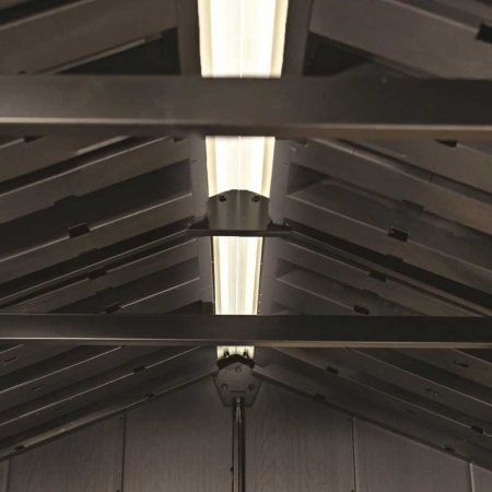 Casuta de gradina, Keter, bej, 350x230x246 cm, colectie Apex 7.5x11/11x7.5, cu doua optiuni de asamblare, usa dubla, ferestre, ventilatie - Img 11