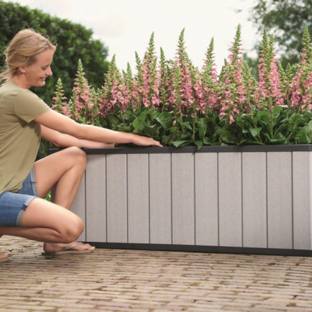Ghiveci gri dreptunghiular imitatie lemn Keter Sequoia Duotech L - Img 6