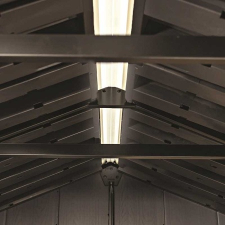 Casuta de gradina, Keter, bej, 287x230x246 cm, colectie Apex 7.5x9/9x7.5, cu doua optiuni de asamblare, usa dubla, ferestre, ventilatie - Img 8