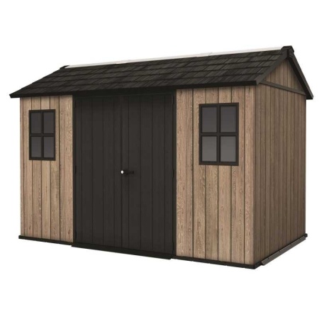 Casuta de gradina, Keter, bej, 350x230x246 cm, colectie Apex 7.5x11/11x7.5, cu doua optiuni de asamblare, usa dubla, ferestre, ventilatie - Img 2