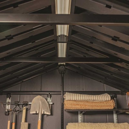 Casuta de gradina, Keter, bej, 287x230x246 cm, colectie Apex 7.5x9/9x7.5, cu doua optiuni de asamblare, usa dubla, ferestre, ventilatie - Img 10